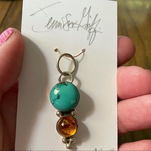 Genuine turquoise and amber pendant
